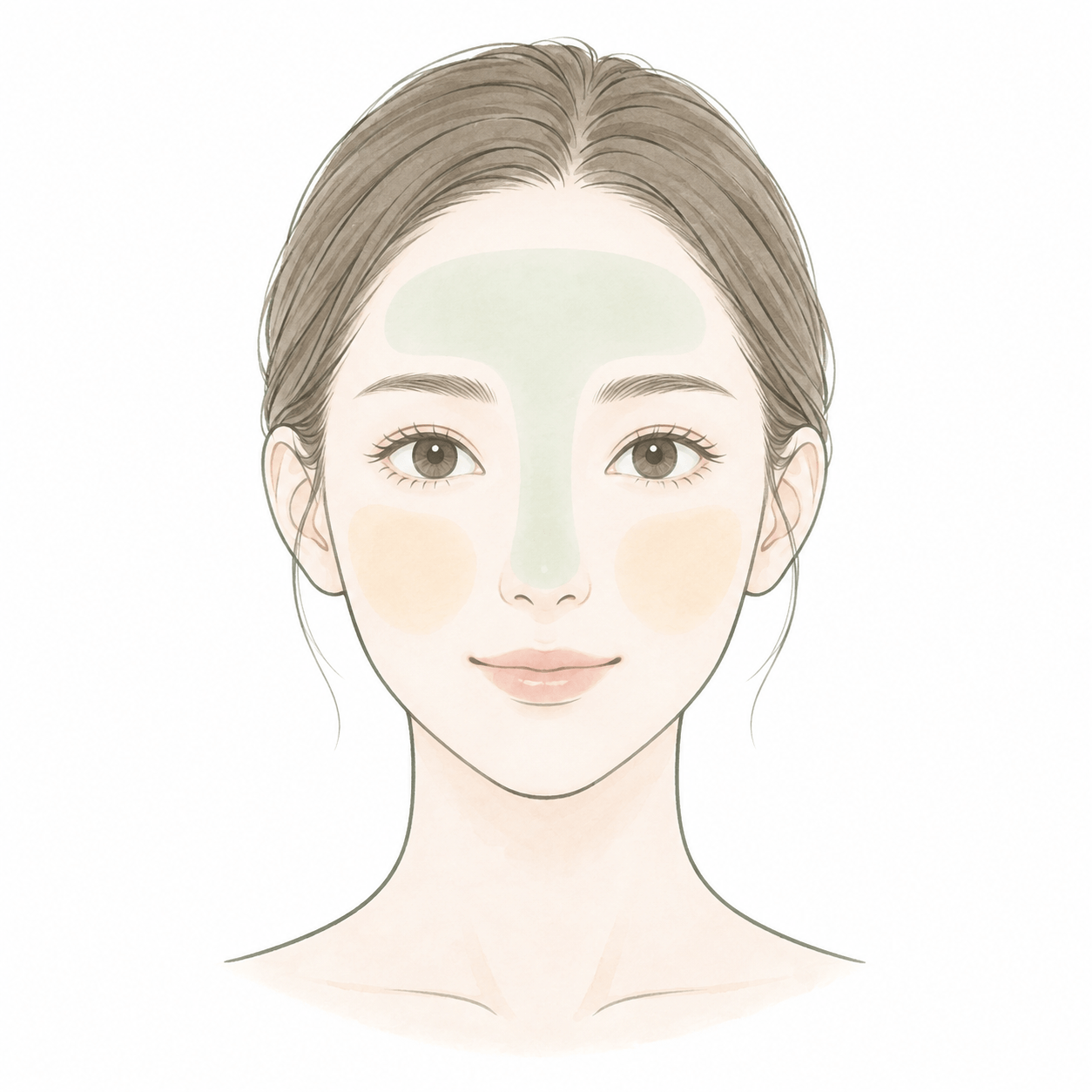 Tゾーンと頬の違いを示す顔のイラスト